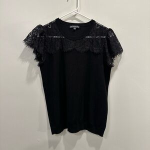 Adrianna Pappell. Black short sleeve lace top. Size M.